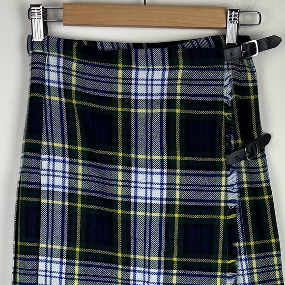 Made In Scotland Moffat Weavers Academia Navy Plaid Pleated Midi Kilt Skirt XXS - Picture 2 of 9